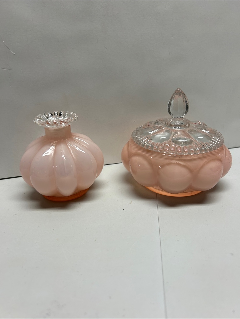 Fenton? Glass vintage pink powder vanity etc